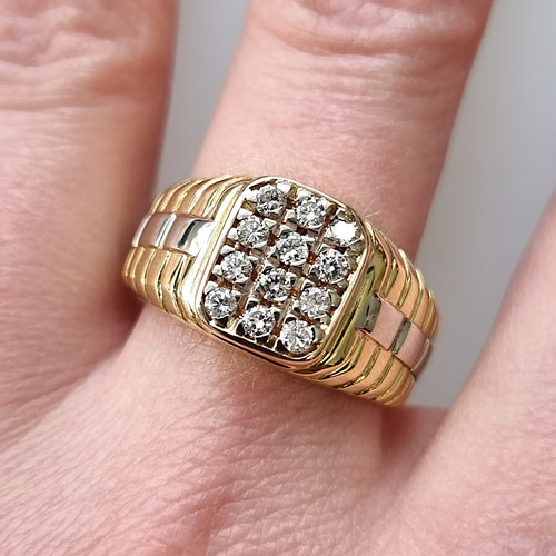 Gent's 18ct Yellow & White Gold Diamond Ring modelled