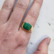 Load image into Gallery viewer, 18ct Yellow Gold Malachite Signet Ring modelled
