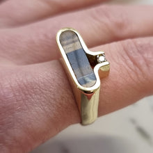 Load image into Gallery viewer, Vintage 18ct Gold Tiger&#39;s Eye and Diamond Dress Ring modelled
