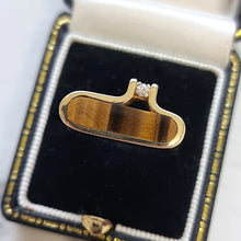 Load image into Gallery viewer, Vintage 18ct Gold Tiger&#39;s Eye and Diamond Dress Ring in box
