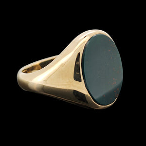 Vintage 9ct Yellow Gold Bloodstone Oval Signet Ring