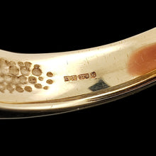 Load image into Gallery viewer, A yellow gold band with a 9ct gold hallmark and a maker's mark, on a black background
