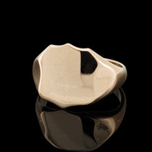 Load image into Gallery viewer, A rose gold shield shaped signet ring in rose gold, on a black background
