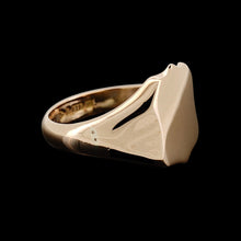 Load image into Gallery viewer, A rose gold shield shaped signet ring in rose gold, on a black background
