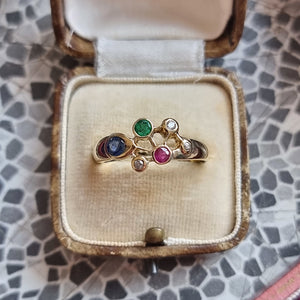 Vintage 14ct Gold Multi-Gem and Diamond Ring in box