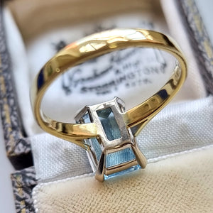 Vintage 18ct Gold Blue Topaz Solitaire Ring back