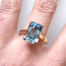 Load image into Gallery viewer, Vintage 18ct Gold Blue Topaz Solitaire Ring modelled
