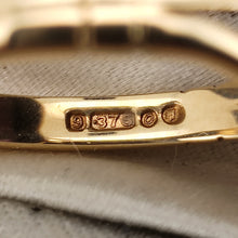 Load image into Gallery viewer, Close-up of a 9 carat gold London 1969 hallmark inside a yellow gold ring shank
