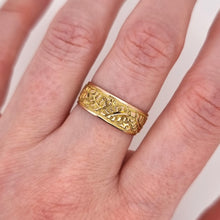 Load image into Gallery viewer, Victorian 9ct Gold Leaf Patterned Band, Hallmarked Birmingham 1897 modelled
