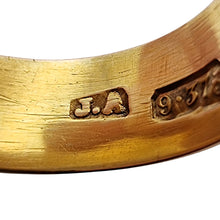 Load image into Gallery viewer, Victorian 9ct Gold Leaf Patterned Band, Hallmarked Birmingham 1897 close-up of maker&#39;s mark
