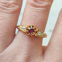 Load image into Gallery viewer, Antique 18ct Yellow Gold Ruby and Old Cut Diamond Five Stone Ring
