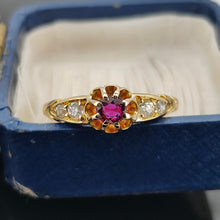 Load image into Gallery viewer, Antique 18ct Yellow Gold Ruby and Old Cut Diamond Five Stone Ring
