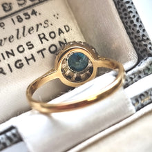 Load image into Gallery viewer, Vintage 18ct Gold Blue Zircon and Diamond Cluster Ring rear
