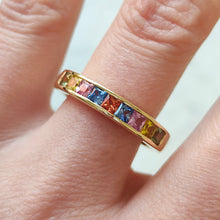 Load image into Gallery viewer, 18ct Yellow Gold Multi-Coloured Sapphire Channel Set Half Eternity Ring
