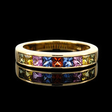 Load image into Gallery viewer, 18ct Yellow Gold Multi-Coloured Sapphire Channel Set Half Eternity Ring
