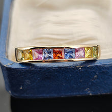Load image into Gallery viewer, 18ct Yellow Gold Multi-Coloured Sapphire Channel Set Half Eternity Ring
