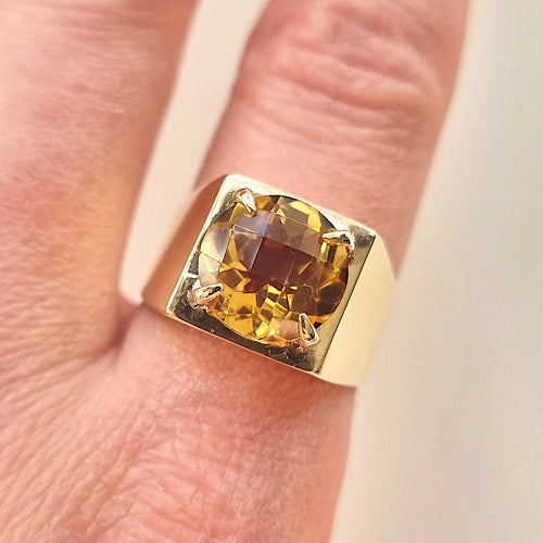 Vintage 9ct Gold Citrine Dress Ring, Hallmarked Birmingham 1972 modelled