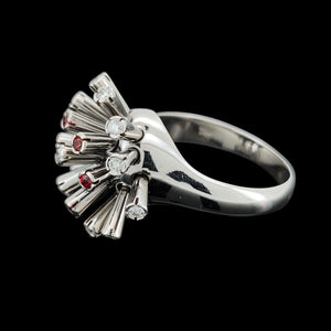 Vintage 18ct White Gold Ruby and Diamond Sputnik Ring