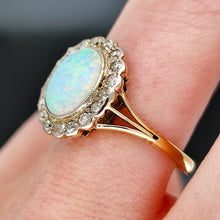 Load image into Gallery viewer, Vintage 18ct Yellow Gold Opal and Diamond Oval Cluster Ring
