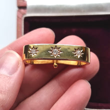 Load image into Gallery viewer, Antique 15ct Gold Diamond Scarf Clip, Hallmarked Birmingham 1901 in hand
