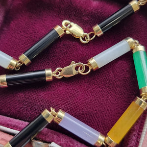 Vintage 14K Gold Multi-Coloured Agate Necklace and Bracelet Set clasps