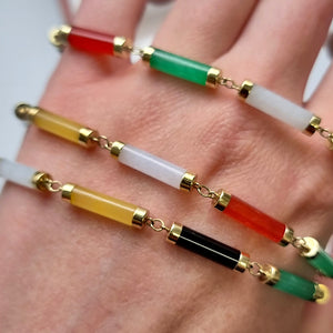 Vintage 14K Gold Multi-Coloured Agate Necklace and Bracelet Set in hand