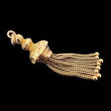 Load image into Gallery viewer, A yellow gold tassel pendant with engraved detailing
