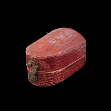 Load image into Gallery viewer, A red leather antique thimble box, on a black background
