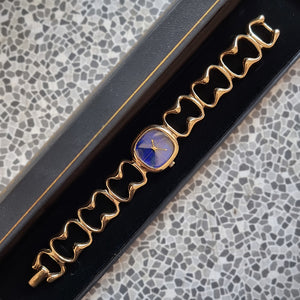 Longines Retro 1970's 9ct Gold Lapis Dial Mechanical Wrist Watch in box