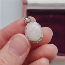 Load and play video in Gallery viewer, 18ct White Gold Opal and Diamond Cluster Pendant
