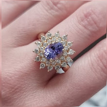 Load and play video in Gallery viewer, Vintage 14k Gold Tanzanite and Diamond Cluster Ring, 1.46ct
