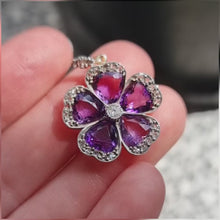 Load and play video in Gallery viewer, Victorian Gold &amp; Silver Amethyst and Diamond Pansy Flower Pendant
