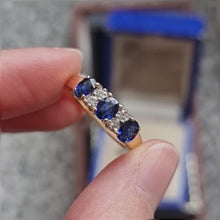 Load and play video in Gallery viewer, Vintage 18ct Gold Sapphire and Diamond Seven Stone Ring
