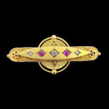 Load image into Gallery viewer, Victorian 15ct Gold Ruby &amp; Diamond Bar Brooch
