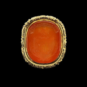 Antique 18ct Gold Carnelian Scottish Seal Statement Ring