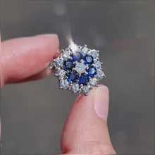 Load and play video in Gallery viewer, Vintage 18ct White Gold Sapphire &amp; Diamond Cluster Ring, 0.85ct

