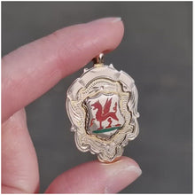 Load and play video in Gallery viewer, Art Deco 9ct Gold Welsh Dragon Enamel Fob Medal video
