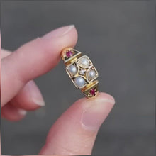 Load and play video in Gallery viewer, Victorian 18ct Gold Pearl, Ruby &amp; Diamond Ring
