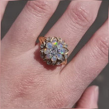 Load and play video in Gallery viewer, Antique 18ct Gold Opal &amp; Diamond Cluster Ring
