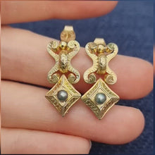 Load and play video in Gallery viewer, Victorian 9ct Gold Pearl Drop Earrings
