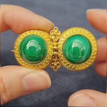 Load and play video in Gallery viewer, Victorian 9ct Gold Malachite Brooch
