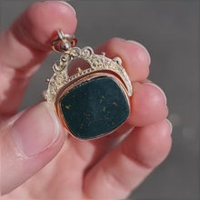 Load and play video in Gallery viewer, Antique 9ct Gold Bloodstone &amp; Carnelian Swivel Fob
