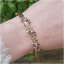 Load and play video in Gallery viewer, Antique 9ct Gold Amethyst &amp; Seed Pearl Bangle
