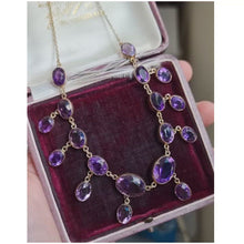 Load and play video in Gallery viewer, Antique 15ct Gold Amethyst Fringe Necklace
