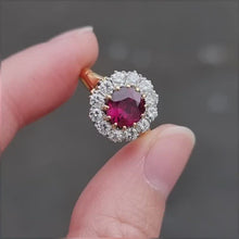 Load and play video in Gallery viewer, Vintage 18ct Gold Ruby &amp; Diamond Cluster Ring, 1.50ct
