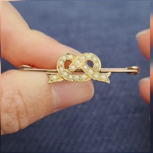 Load and play video in Gallery viewer, Antique 9ct Gold Pearl Knot Bar Brooch

