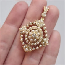 Load and play video in Gallery viewer, Victorian 15ct Gold Pearl &amp; Diamond Pendant
