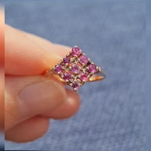 Load and play video in Gallery viewer, Vintage 9ct Gold Ruby Square Cluster Ring
