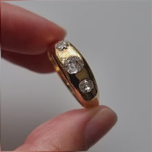 Load and play video in Gallery viewer, Antique 18ct Gold Diamond Three Stone Ring, 0.95ct
