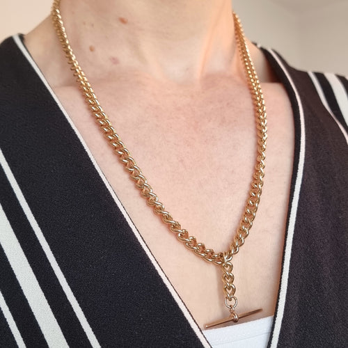 Vintage 9ct Rose Gold Double Albert Chain, 62.3 grams modelled